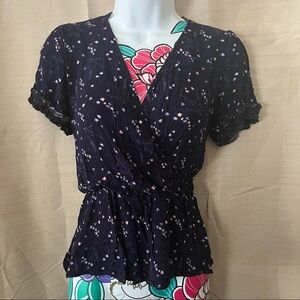 Francescas Collections Navy Blouse with Floral Short Sleeve